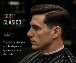 Corte rápido y preciso, adaptado a tu estilo y a la forma de tu rostro.
Trabajamos con longitudes superiores al número 2 en laterales y parte posterior, y realizamos el arreglo superior a máquina o a tijera, según tu preferencia.